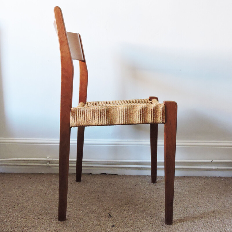 Vintage set of 4 teak & paper cord chairs 1960s