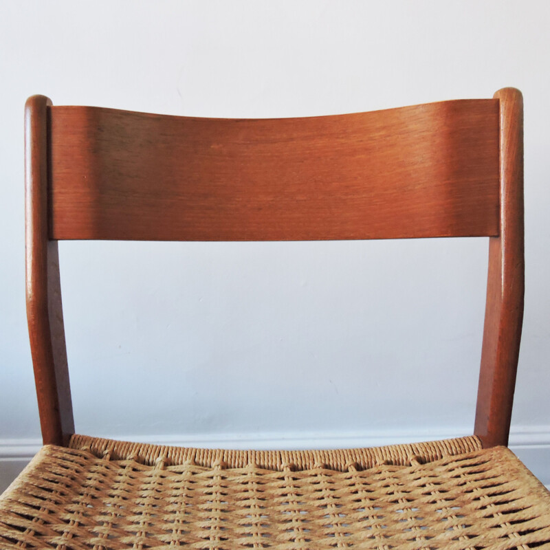 Vintage set of 4 teak & paper cord chairs 1960s