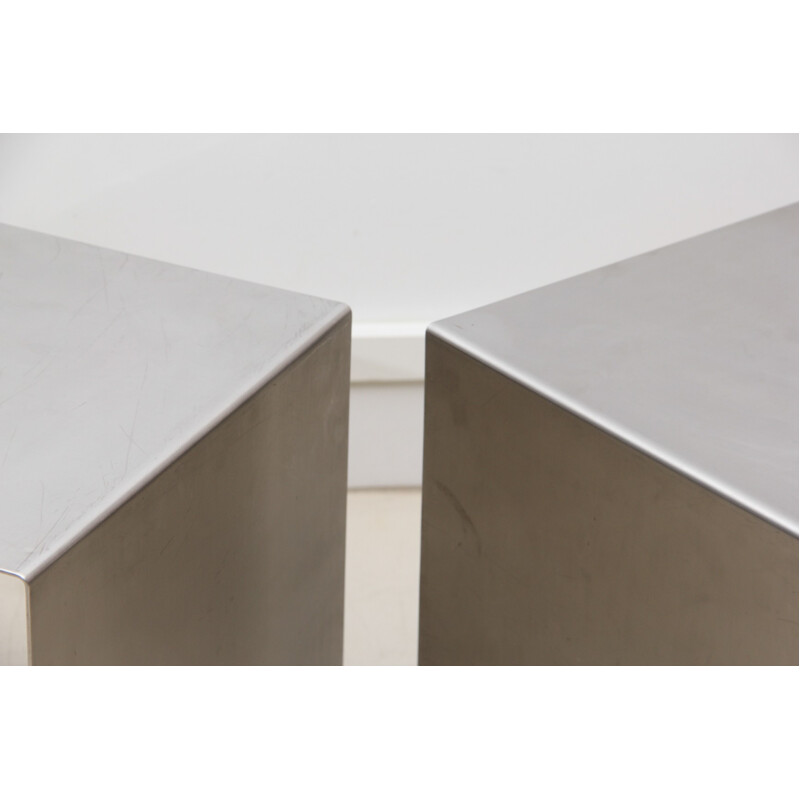 Pair of cube coffee table in stainless steel, Maria PERGAY - 1960s