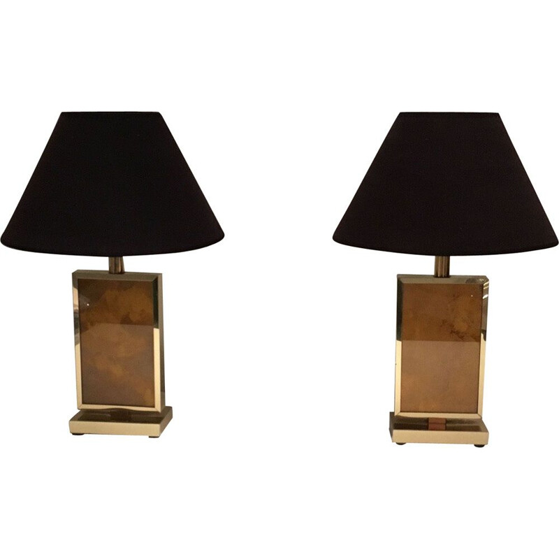 Vintage pair of golden lamps 1970