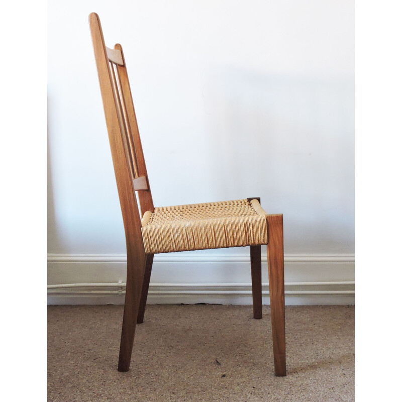 Vintage set of 4 teak & paper cord dinning chairs