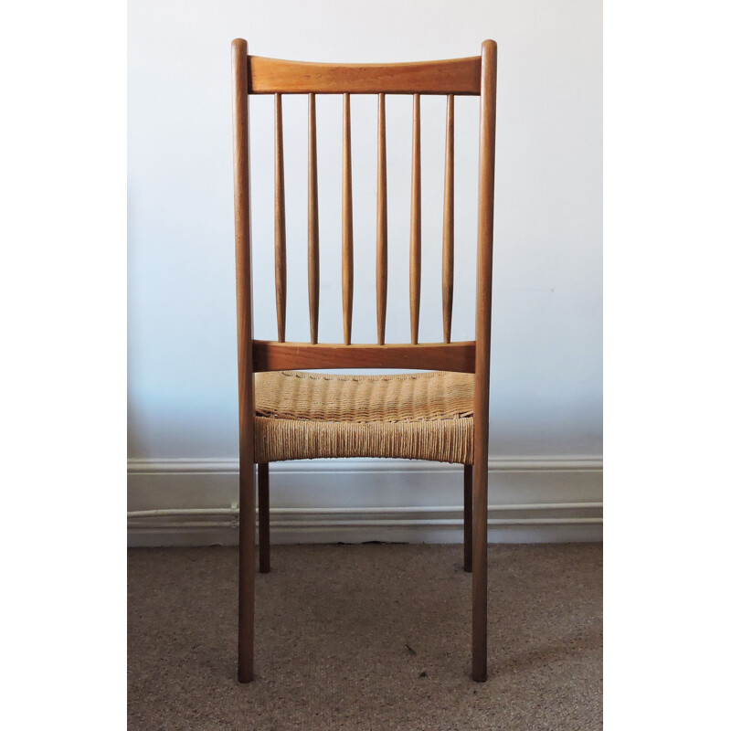 Vintage set of 4 teak & paper cord dinning chairs