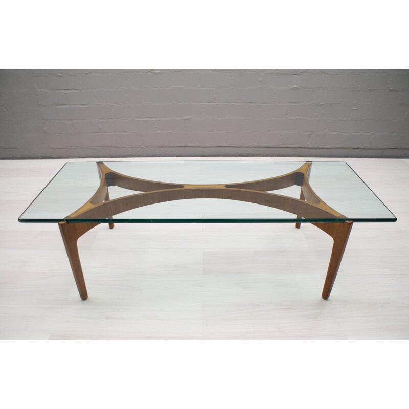 Vintage coffee table in glass and teak,1960  