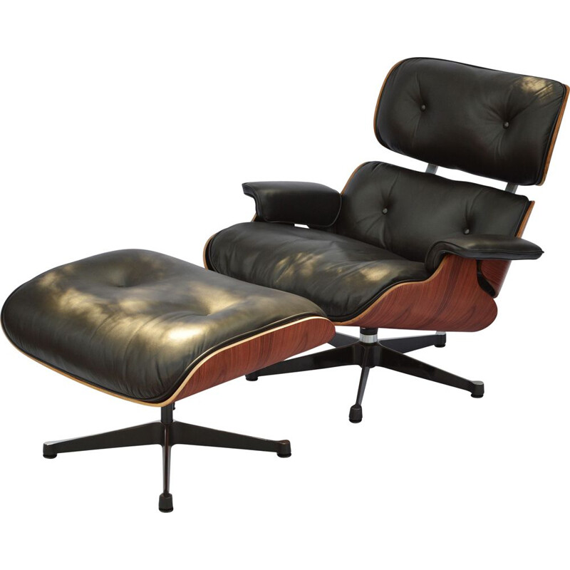 Vintage lounge chair & ottoman in rosewood Eames for Herman Miller 1964