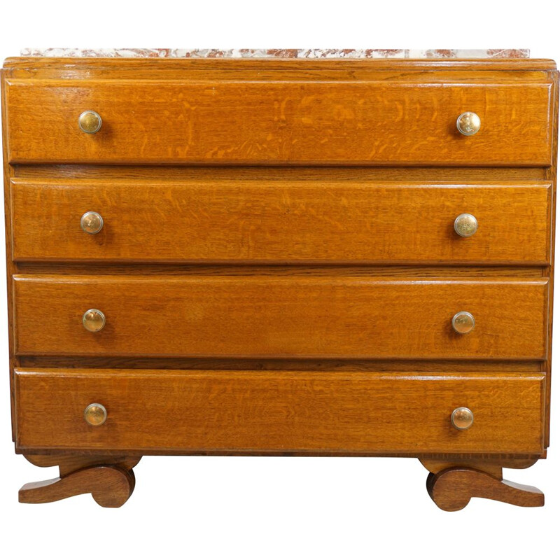 Vintage chest of drawers in wood and red marble 30-40s