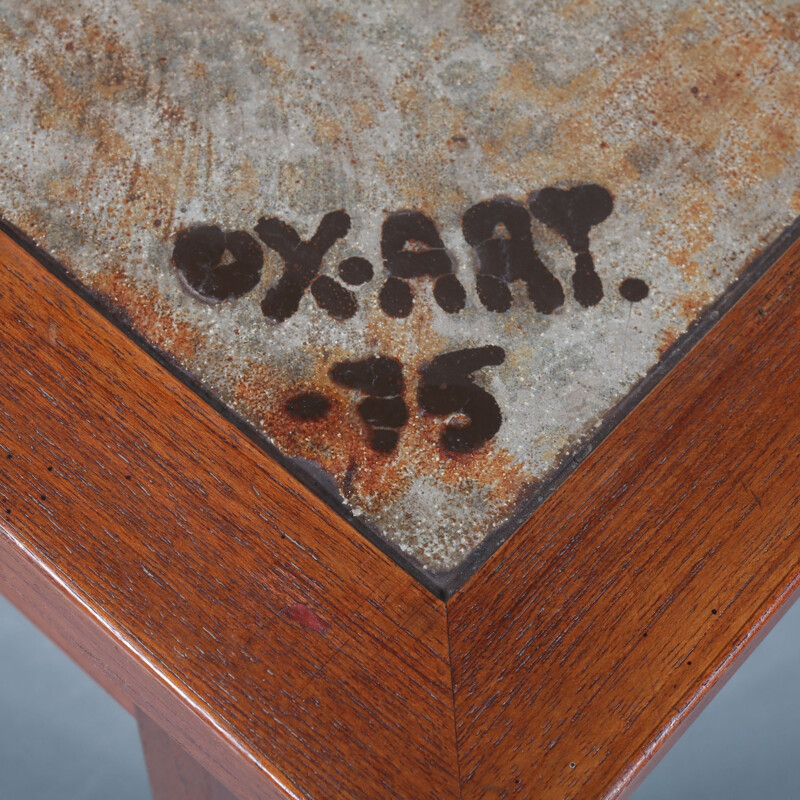 Tavolino vintage in legno, alluminio e ceramica di Ox-Art, Danimarca 1970