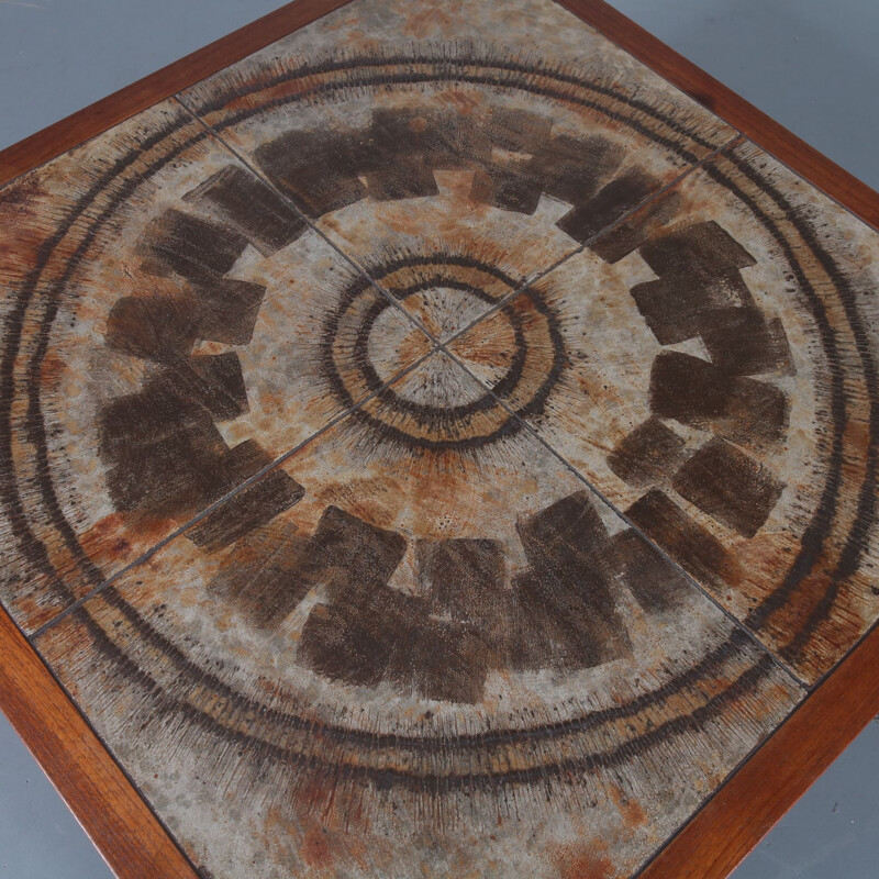 Vintage coffee table in wood, aluminum and ceramic by Ox-Art, Denmark 1970