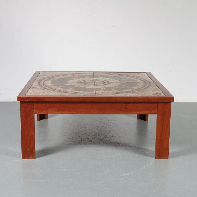 Tavolino vintage in legno, alluminio e ceramica di Ox-Art, Danimarca 1970