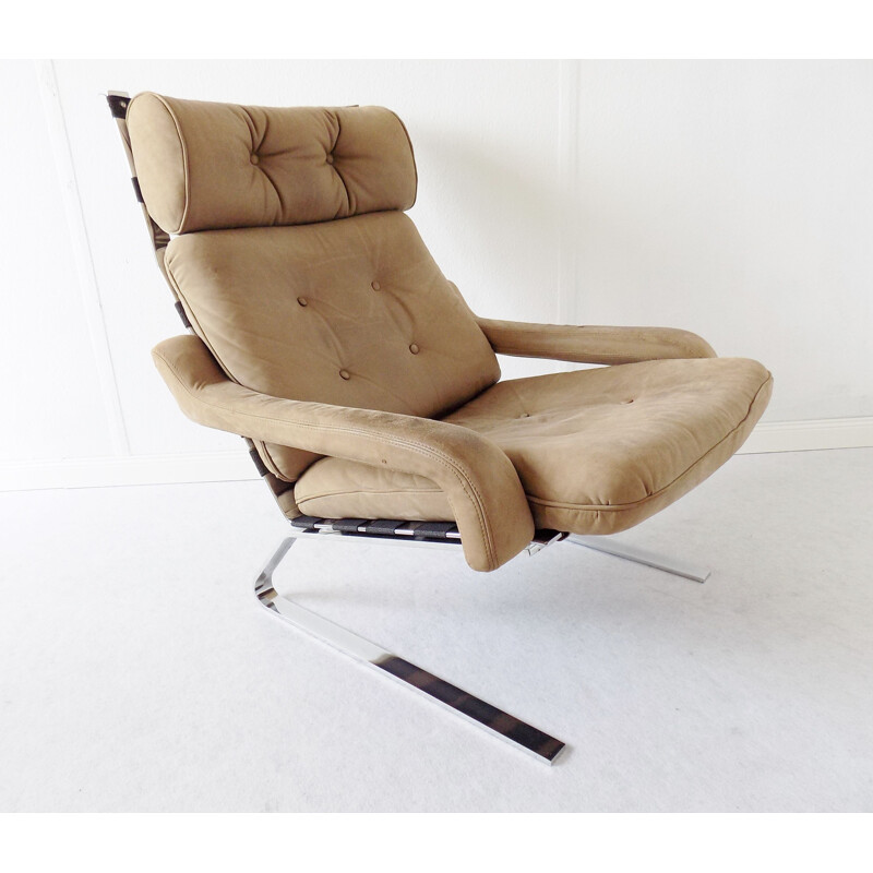 Vintage Danish swivel armchair with ottoman, 1960