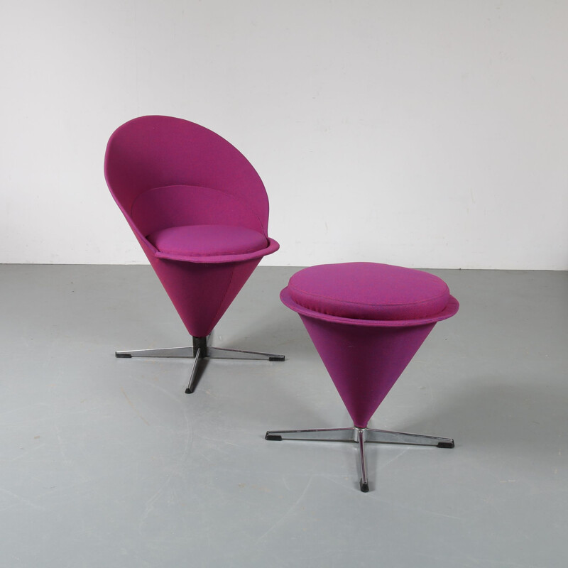 Vintage cone chair with stool by Verner Panton for Plus Linje, Denmark,1960