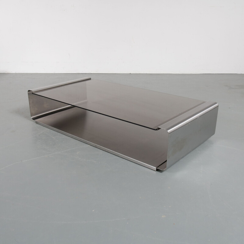 Vintage stainless steel coffee table by François Monnet for Kappa,France,1970