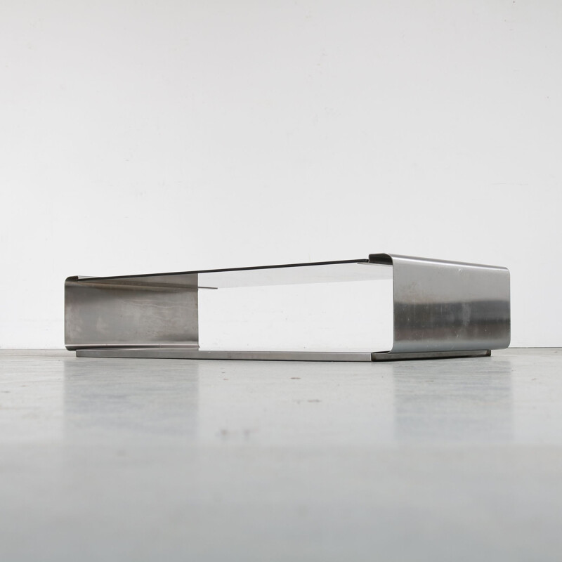 Vintage stainless steel coffee table by François Monnet for Kappa,France,1970