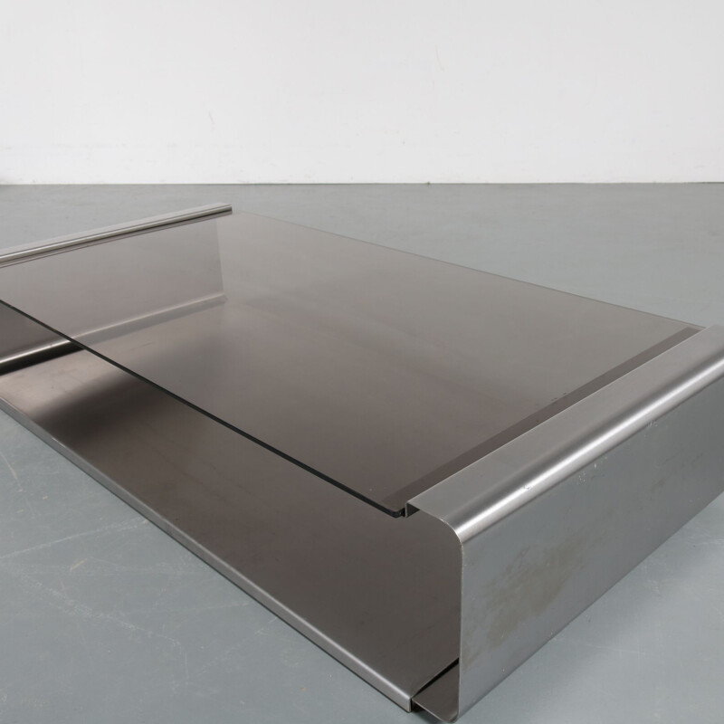 Vintage stainless steel coffee table by François Monnet for Kappa,France,1970