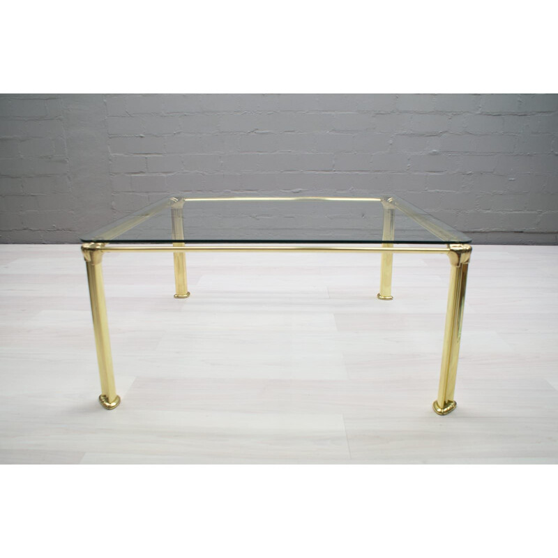 Vintage glass and brass coffee table, 1970