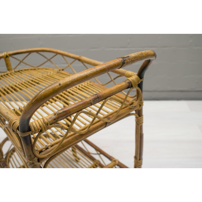 Vintage Italian rattan and bamboo trolley, 1950