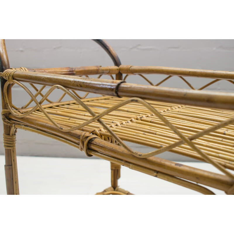 Vintage Italian rattan and bamboo trolley, 1950