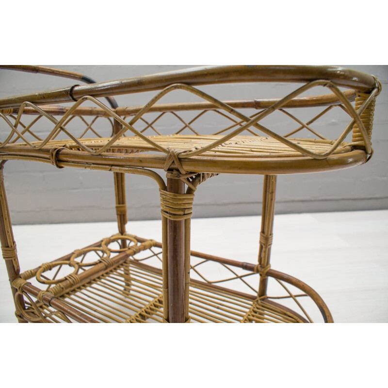 Vintage Italian rattan and bamboo trolley, 1950