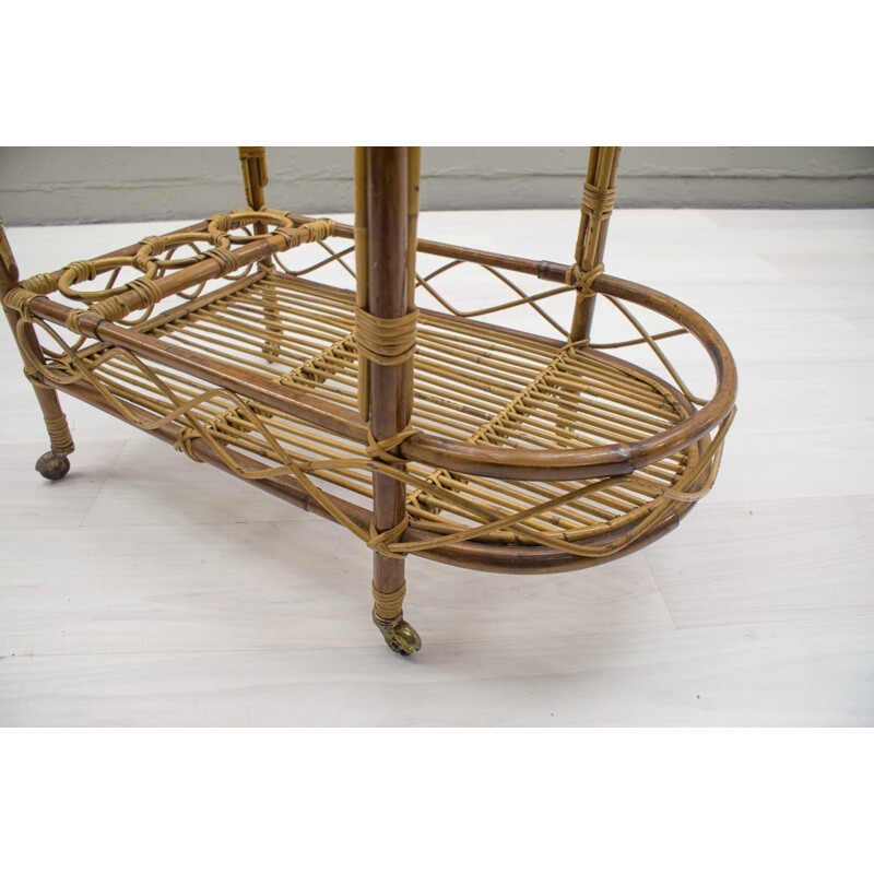 Vintage Italian rattan and bamboo trolley, 1950