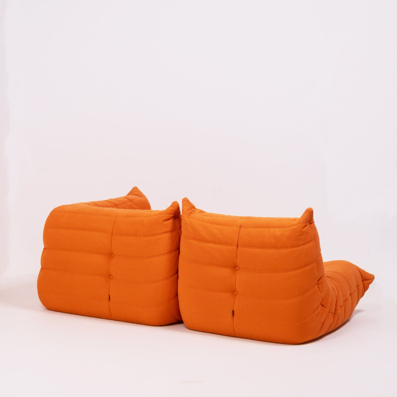 2 Togo Orange poufs by Michel Ducaroy for Ligne Roset, 1970