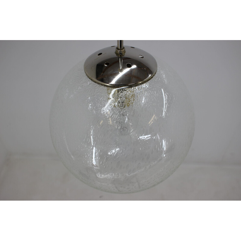 Vintage glass and brass pendant lamp, Czechoslovakia 1960