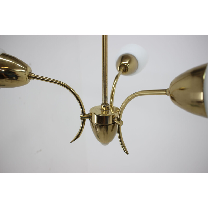 Vintage brass and glass chandelier, Czechoslovakia 1970