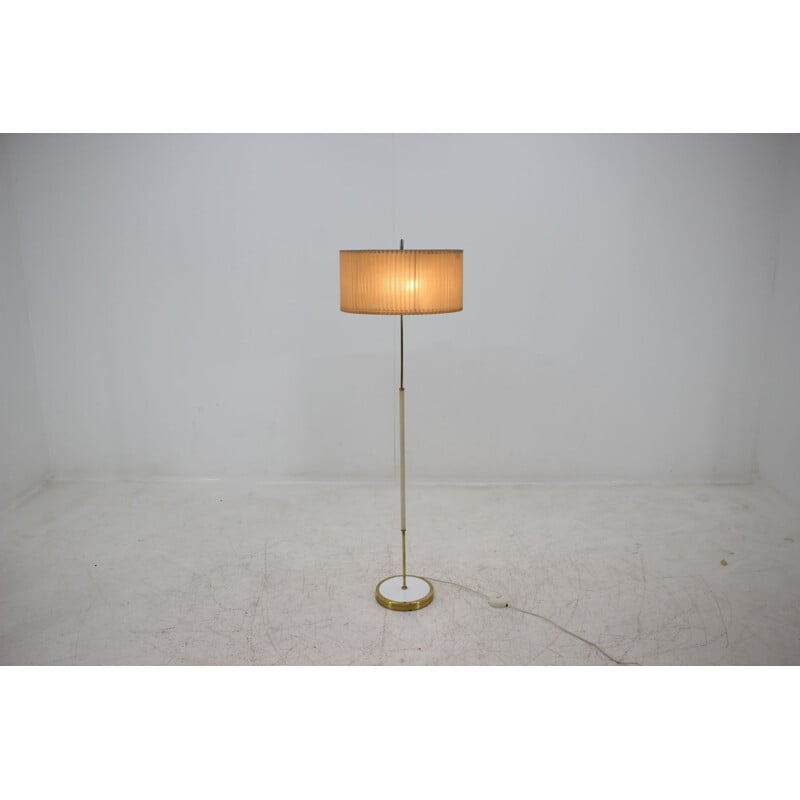 Lampadaire vintage en laiton, tissu et plastique, Allemagne 1970