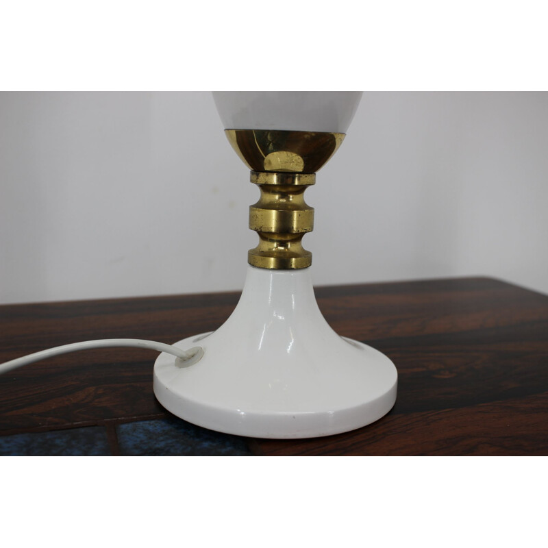 Vintage table lamp in metal, milk glass and brass, Czechoslovakia 1980