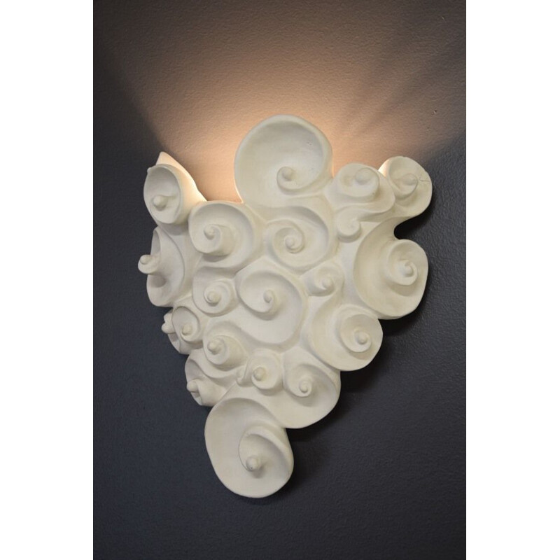 Vintage wall lamp in patinated plaster by Jean Boggio for Les Héritiers, 1980-1990