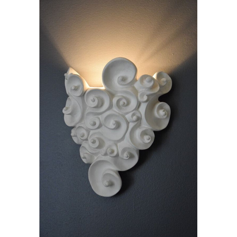 Vintage wall lamp in patinated plaster by Jean Boggio for Les Héritiers, 1980-1990