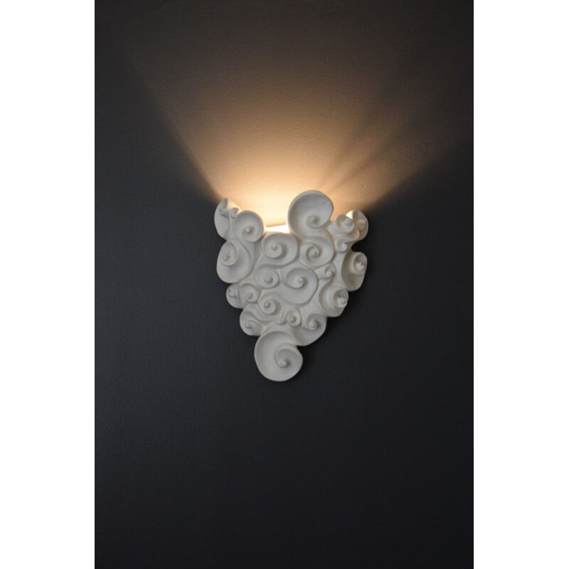 Vintage wall lamp in patinated plaster by Jean Boggio for Les Héritiers, 1980-1990