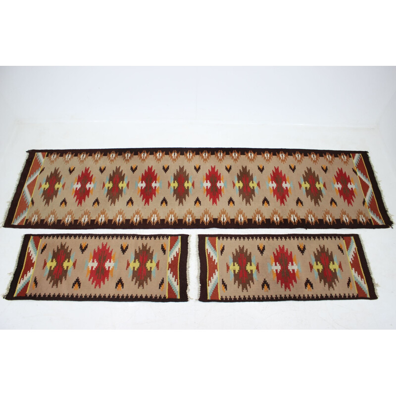 Conjunto de 3 tapetes de lã vintage, Checoslováquia 1960