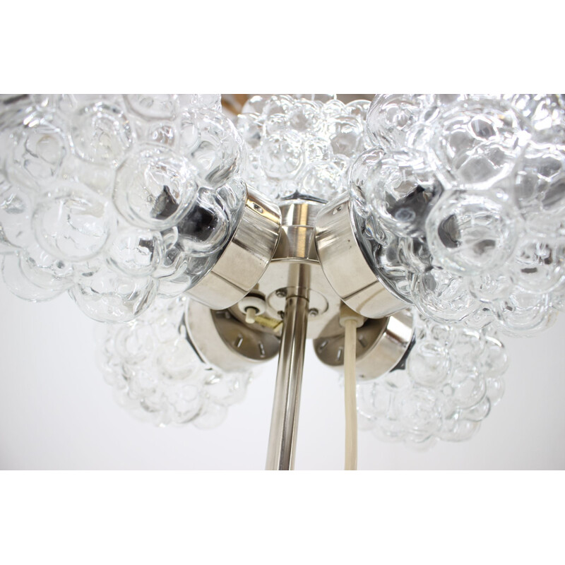 Vintage chrome steel and glass floor lamp and chandelier set, Czechoslovakia 1970