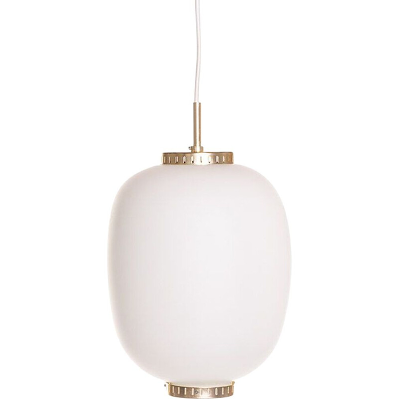 Vintage Kina pendant lamp by Bent Karlby for Lyfa in opaline and brass 1960