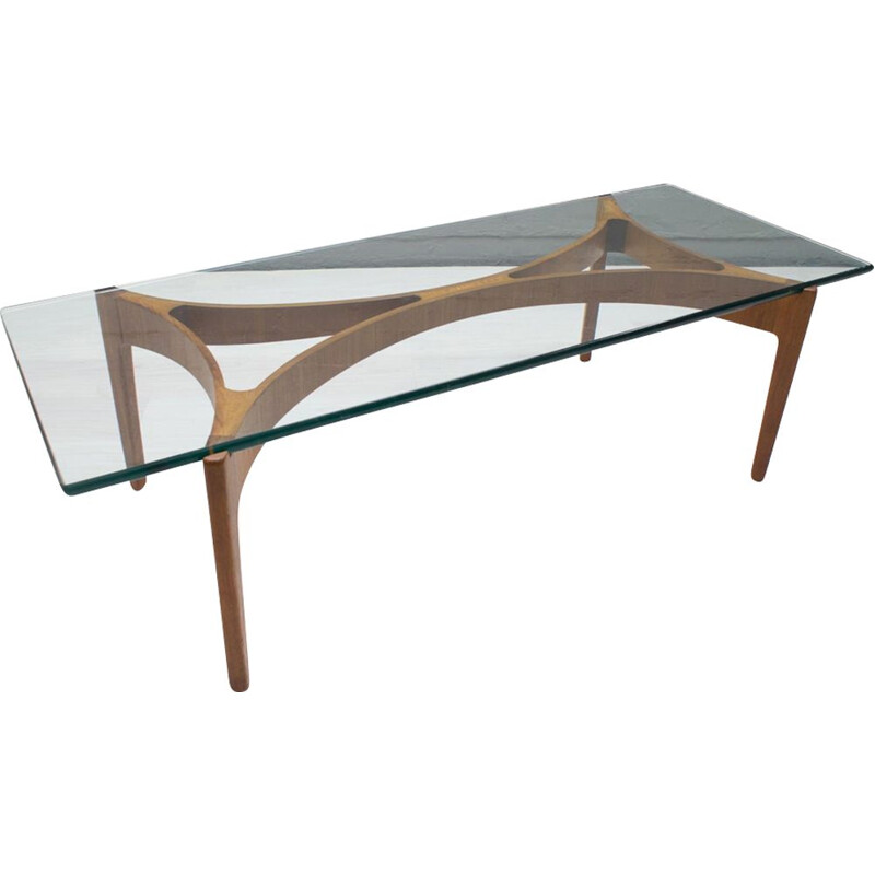 Vintage coffee table in glass and teak,1960  