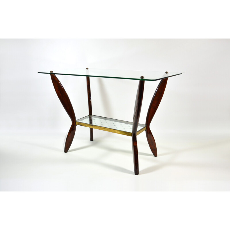 Italian vintage coffee table in wood and glass