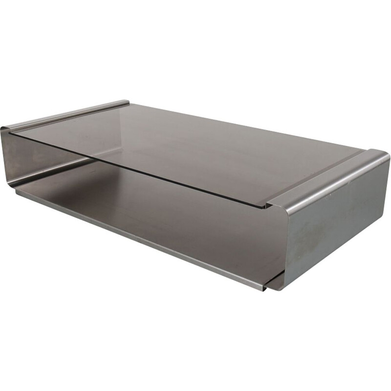 Vintage stainless steel coffee table by François Monnet for Kappa,France,1970