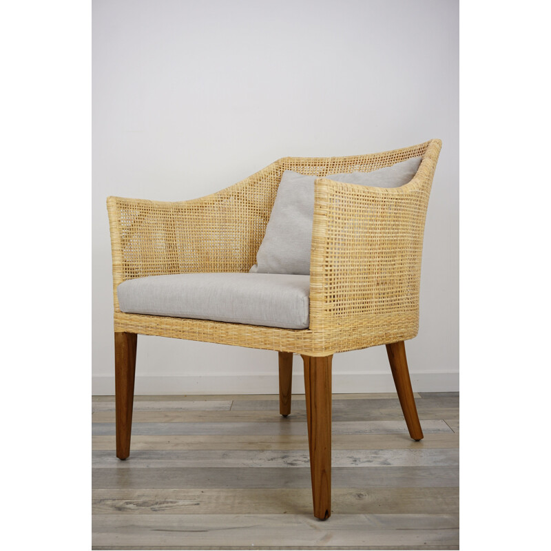 Vintage wooden and rattan armchair