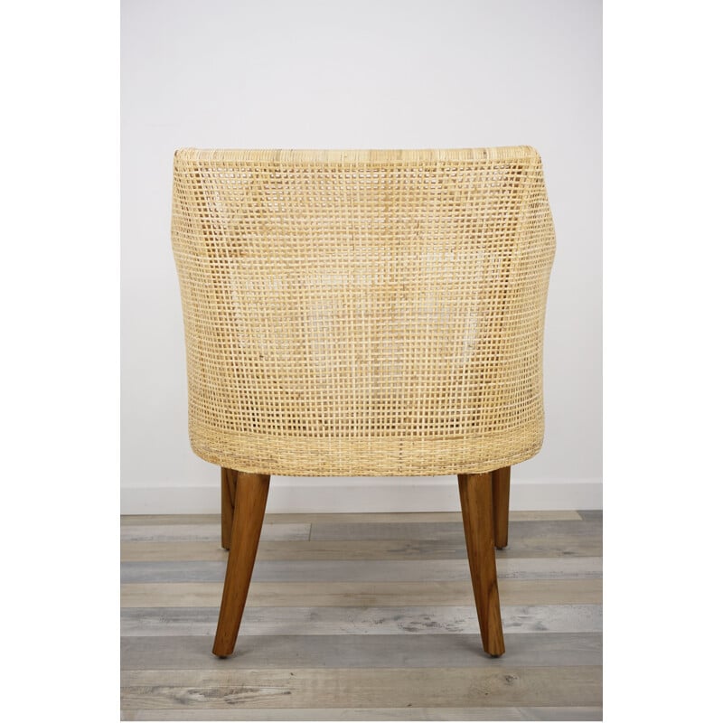 Vintage wooden and rattan armchair