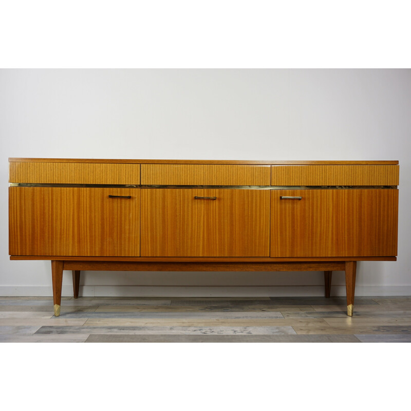 French vintage sideboard in wood and brass