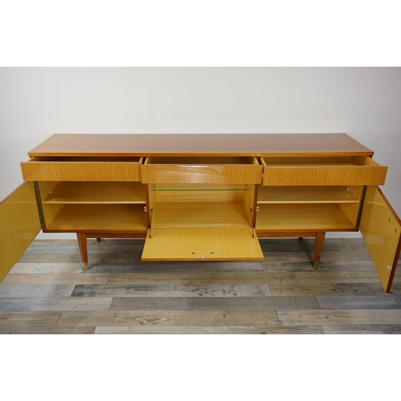 French vintage sideboard in wood and brass