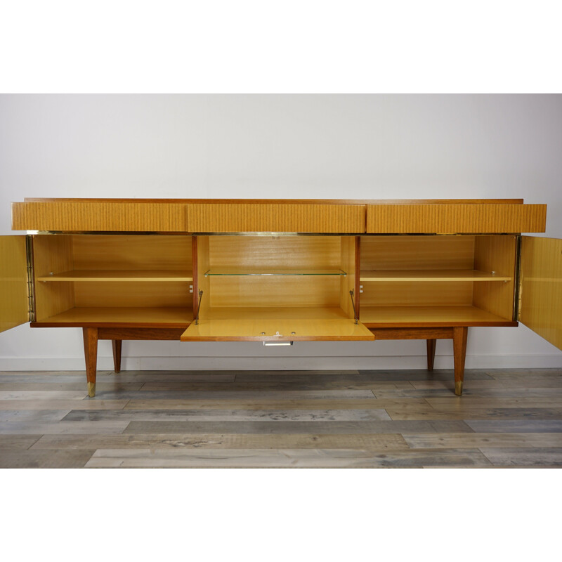 French vintage sideboard in wood and brass