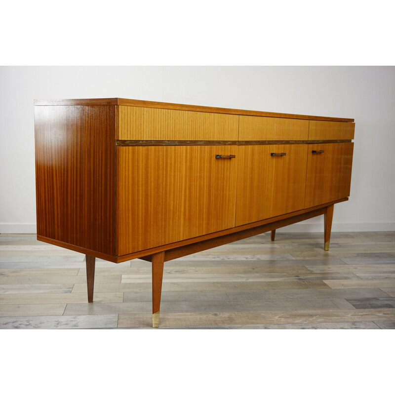 French vintage sideboard in wood and brass