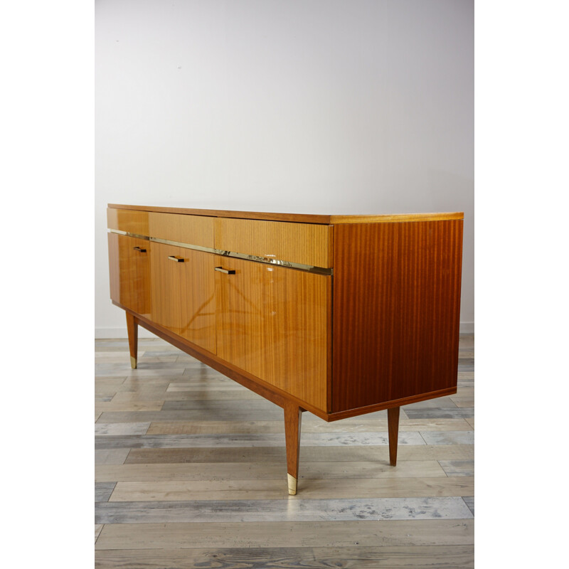 French vintage sideboard in wood and brass