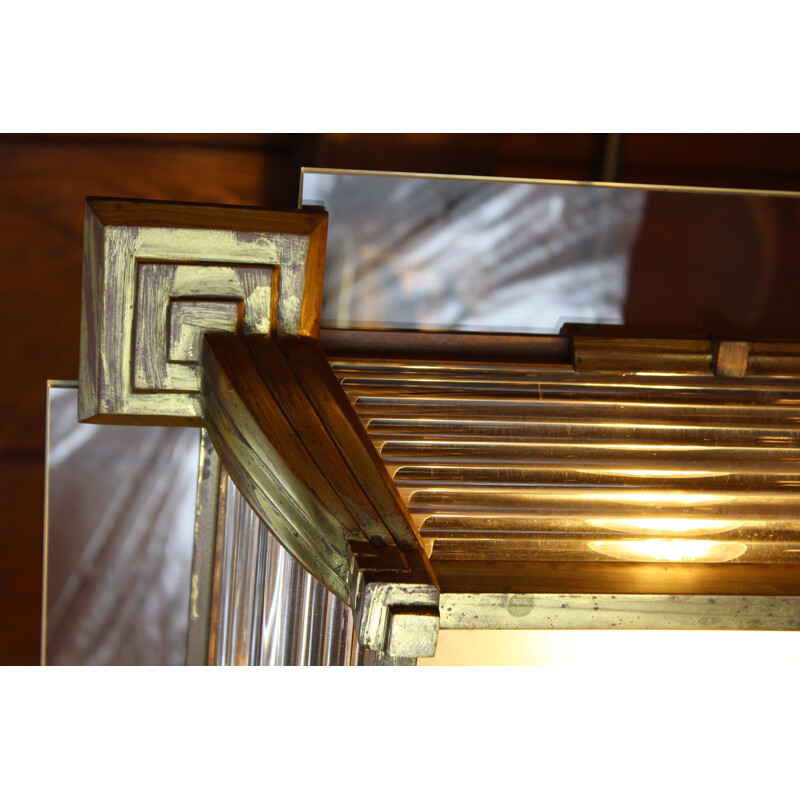 Art Deco French Square Brass and Glass Ceiling Lamp from Atelier Petitot, 1932