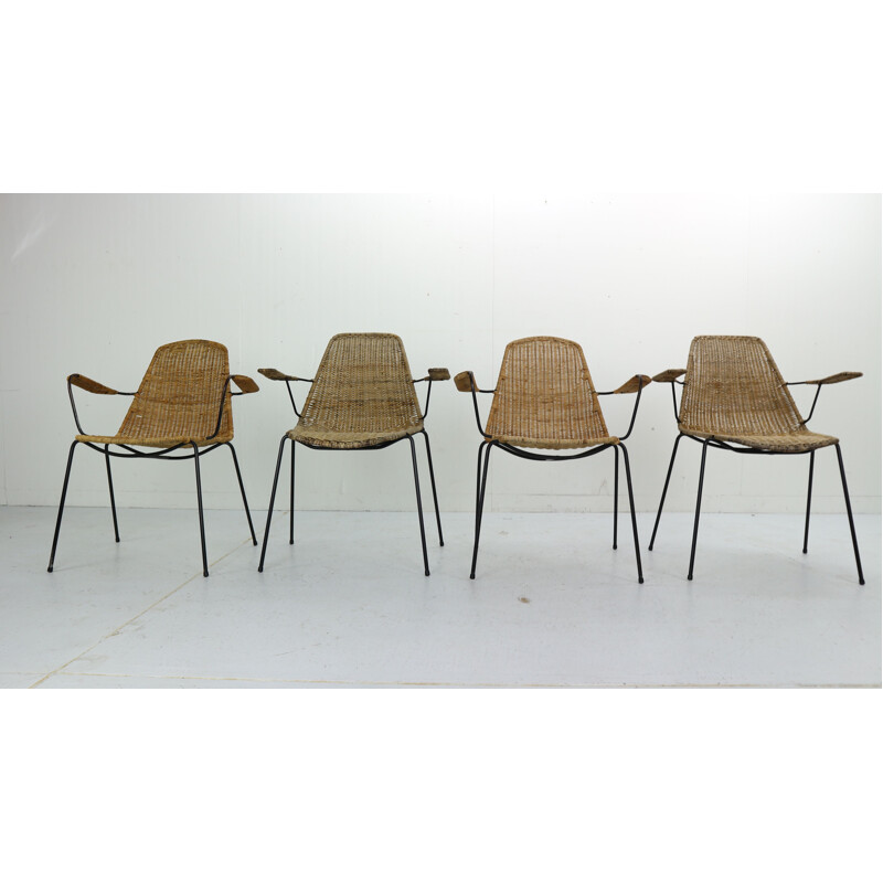 Set of 4 Basket chairs by Gian Franco Legler