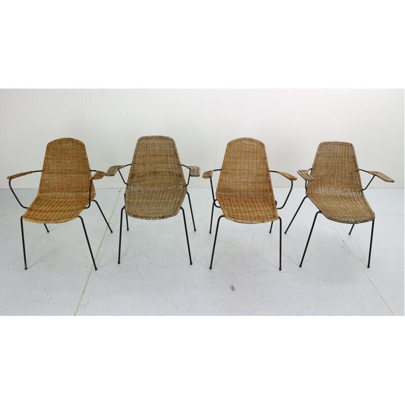 Set of 4 Basket chairs by Gian Franco Legler