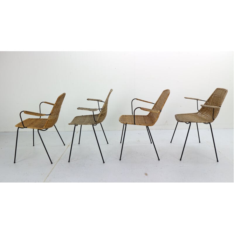 Set of 4 Basket chairs by Gian Franco Legler