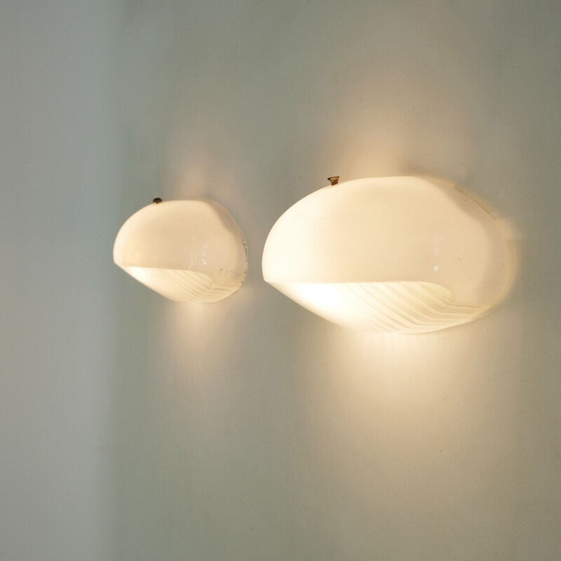 Pair of vintage white opalin glass wall lamps