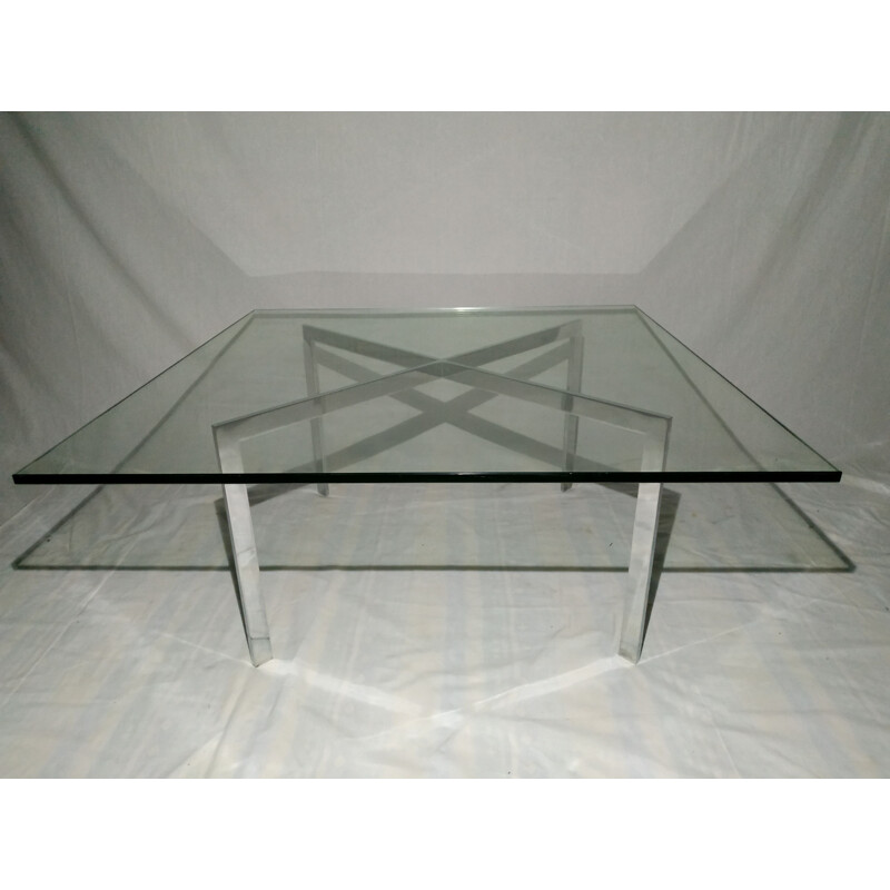 Table basse vintage en verre et acier