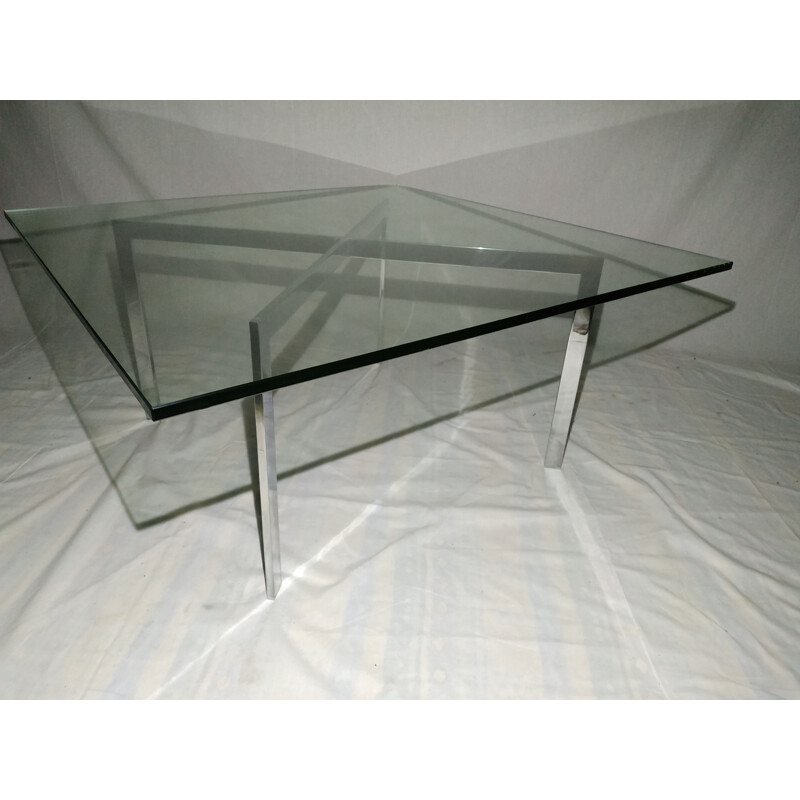 Vintage glass and steel coffee table